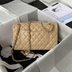 CHANEL CLASSIC FLAP HANDBAG Lambskin & Gold-Tone Metal Apricot A01112 