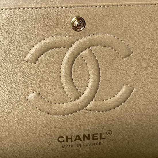 CHANEL CLASSIC FLAP HANDBAG Lambskin & Gold-Tone Metal Apricot A01112 