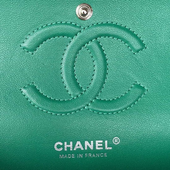 CHANEL CLASSIC FLAP HANDBAG Lambskin & Silver-Tone Metal Green A01112 