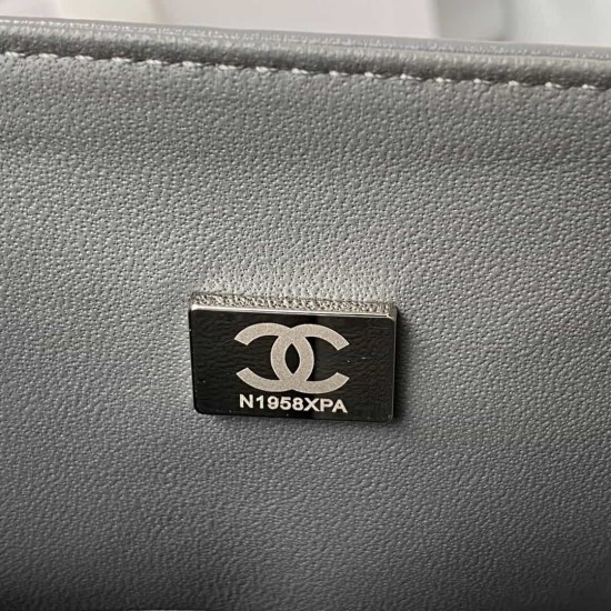 CHANEL CLASSIC FLAP HANDBAG Lambskin & Silver-Tone Metal Grey A01112 