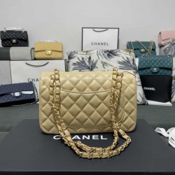 CHANEL SMALL CLASSIC FLAP HANDBAG Lambskin & Gold-Tone Metal Yellow A01113