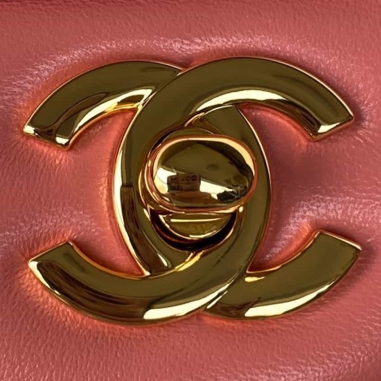 CHANEL SMALL CLASSIC FLAP HANDBAG Lambskin & Gold-Tone Metal Pink A01113