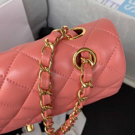 CHANEL SMALL CLASSIC FLAP HANDBAG Lambskin & Gold-Tone Metal Pink A01113