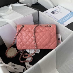 CHANEL SMALL CLASSIC FLAP HANDBAG Lambskin & Silver-Tone Metal Pink A01113