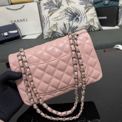 CHANEL SMALL CLASSIC FLAP HANDBAG Lambskin & Silver-Tone Metal Pink A01113