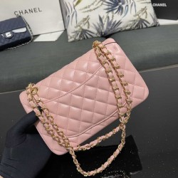 CHANEL SMALL CLASSIC FLAP HANDBAG Lambskin & Gold-Tone Metal Pink A01113