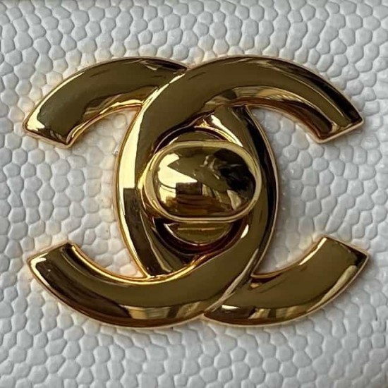 CHANEL SMALL CLASSIC FLAP HANDBAG Lambskin & Gold-Tone Metal White A01113