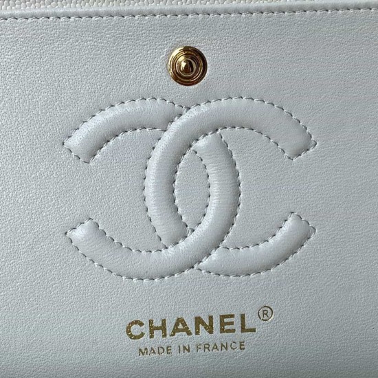 CHANEL SMALL CLASSIC FLAP HANDBAG Lambskin & Gold-Tone Metal White A01113