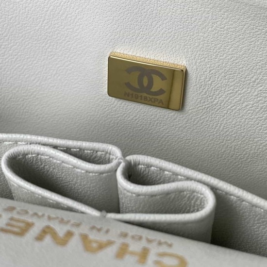 CHANEL SMALL CLASSIC FLAP HANDBAG Lambskin & Gold-Tone Metal White A01113