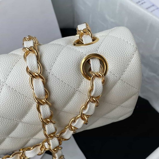 CHANEL SMALL CLASSIC FLAP HANDBAG Lambskin & Gold-Tone Metal White A01113