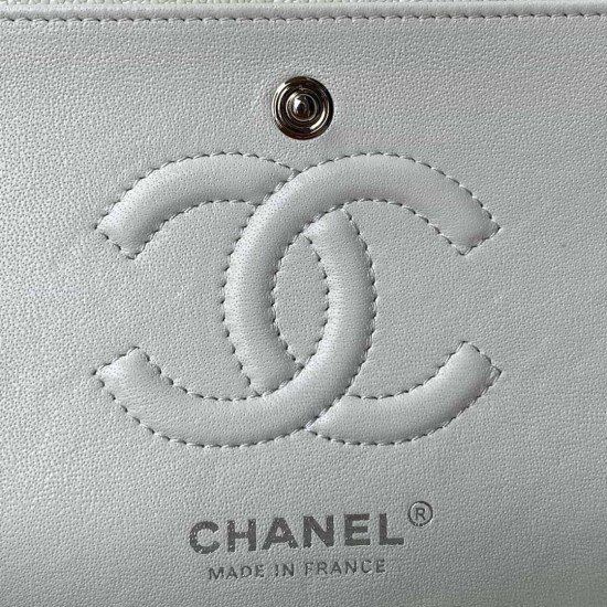 CHANEL SMALL CLASSIC FLAP HANDBAG Lambskin & Silver-Tone Metal White A01113