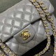 CHANEL SMALL CLASSIC FLAP HANDBAG Lambskin & Gold-Tone Metal Grey A01113