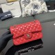 CHANEL SMALL CLASSIC FLAP HANDBAG Lambskin & Silver-Tone Metal Red A01113