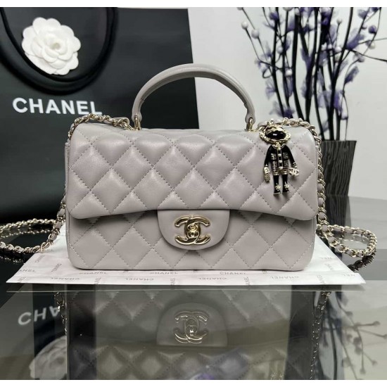 CHANEL MINI FLAP BAG WITH TOP HANDLE  AS2431 Grey