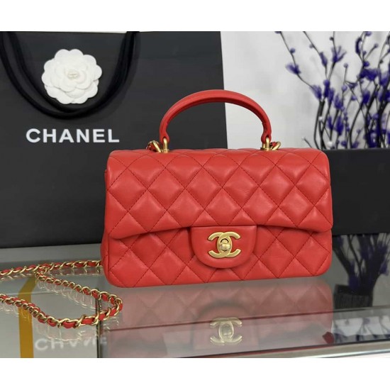 CHANEL MINI FLAP BAG WITH TOP HANDLE  AS2431 Red