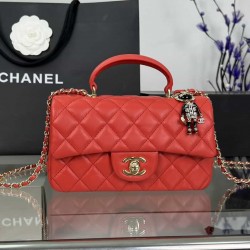 CHANEL MINI FLAP BAG WITH TOP HANDLE  AS2431 Red