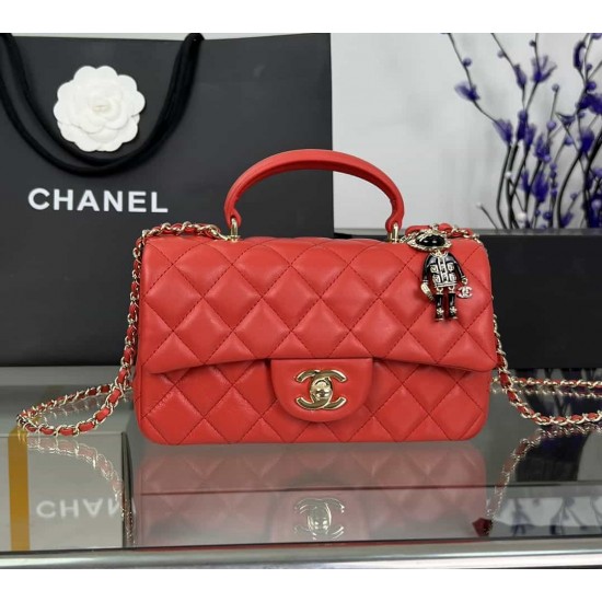 CHANEL MINI FLAP BAG WITH TOP HANDLE  AS2431 Red