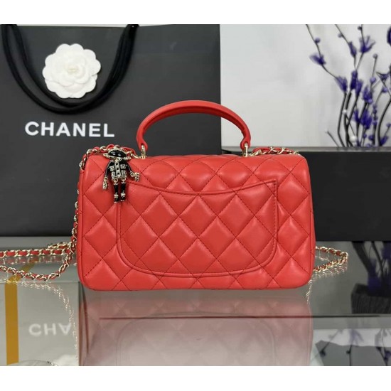 CHANEL MINI FLAP BAG WITH TOP HANDLE  AS2431 Red