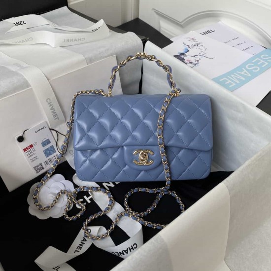 CHANEL MINI FLAP BAG WITH TOP HANDLE  AS2431 Blue