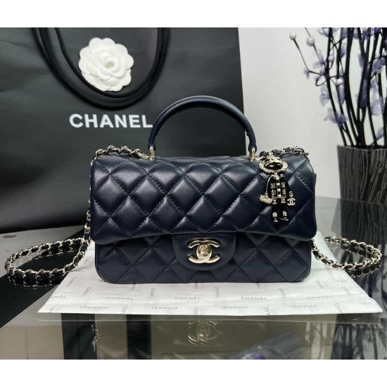 CHANEL MINI FLAP BAG WITH TOP HANDLE  AS2431 Blue