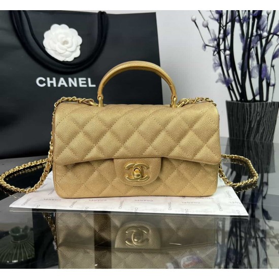 CHANEL MINI FLAP BAG WITH TOP HANDLE  AS2431 GOLD