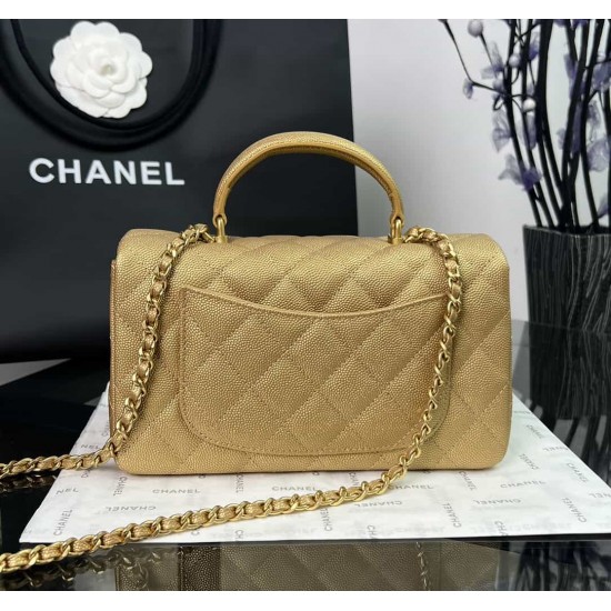 CHANEL MINI FLAP BAG WITH TOP HANDLE  AS2431 GOLD