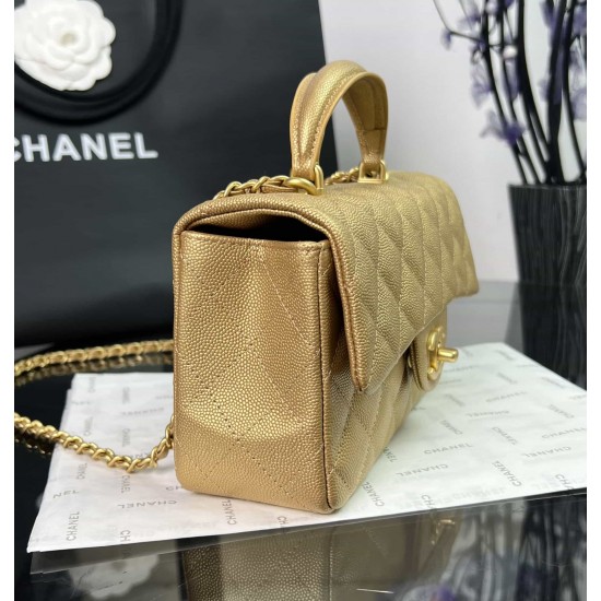 CHANEL MINI FLAP BAG WITH TOP HANDLE  AS2431 GOLD