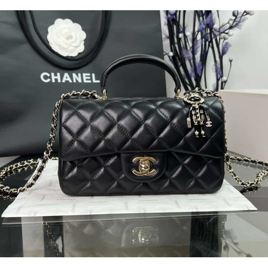 CHANEL MINI FLAP BAG WITH TOP HANDLE  AS2431 BLACK