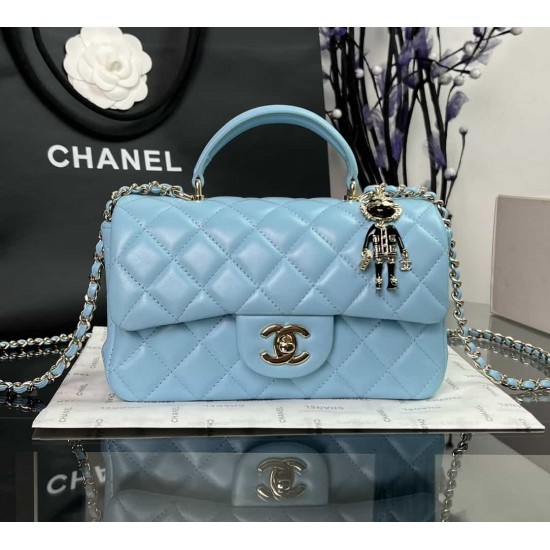 CHANEL MINI FLAP BAG WITH TOP HANDLE  AS2431 BLUE