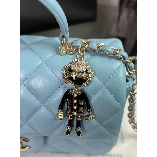 CHANEL MINI FLAP BAG WITH TOP HANDLE  AS2431 BLUE