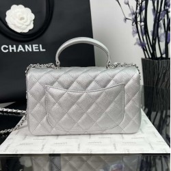 CHANEL MINI FLAP BAG WITH TOP HANDLE  AS2431 Silver