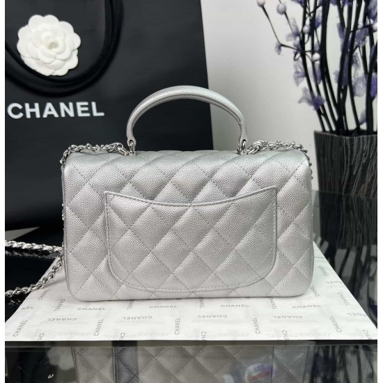 CHANEL MINI FLAP BAG WITH TOP HANDLE  AS2431 Silver