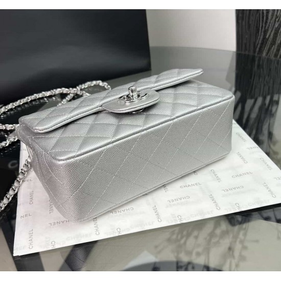 CHANEL MINI FLAP BAG WITH TOP HANDLE  AS2431 Silver