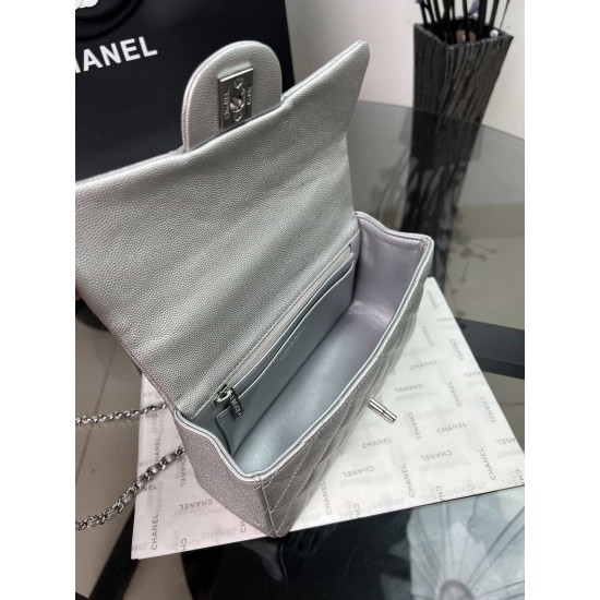 CHANEL MINI FLAP BAG WITH TOP HANDLE  AS2431 Silver