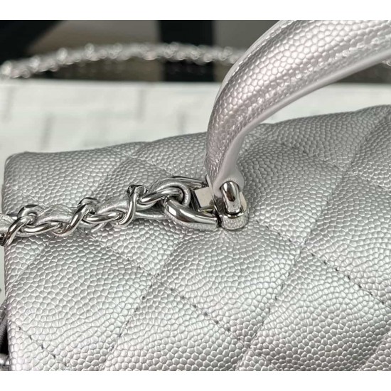 CHANEL MINI FLAP BAG WITH TOP HANDLE  AS2431 Silver