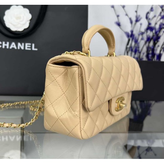 CHANEL MINI FLAP BAG WITH TOP HANDLE  AS2431 Apricot