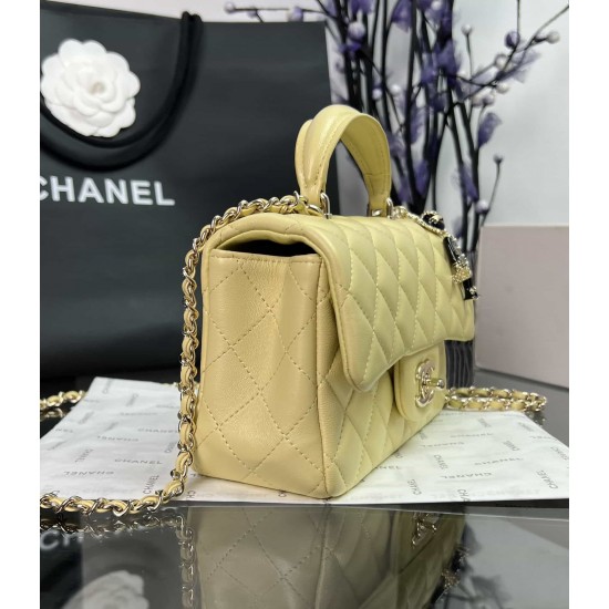 CHANEL MINI FLAP BAG WITH TOP HANDLE  AS2431 Yellow