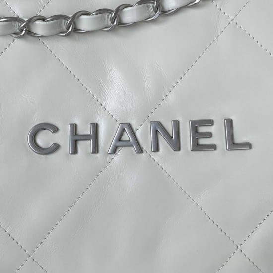 CHANEL 22 Small Bag HANDBAG Calfskin, Silver-Tone White  AS3260