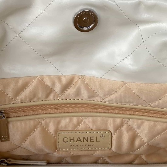 CHANEL 22 Small Bag HANDBAG Calfskin, Silver-Tone White  AS3260