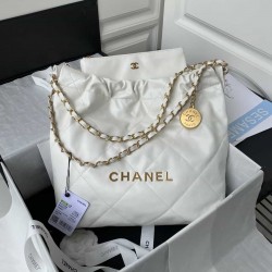 CHANEL 22 Small Bag HANDBAG Calfskin, Gold-Tone White  AS3260