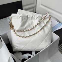 CHANEL 22 Small Bag HANDBAG Calfskin, Gold-Tone White  AS3260