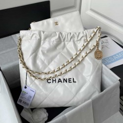 CHANEL 22 Small Bag HANDBAG Calfskin, Gold-Tone White  AS3260