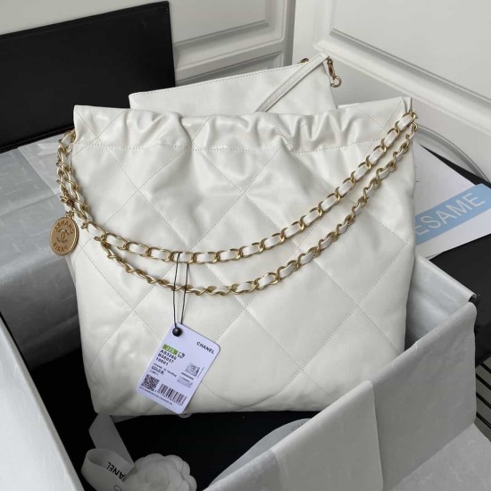 CHANEL 22 Small Bag HANDBAG Calfskin, Gold-Tone White  AS3260