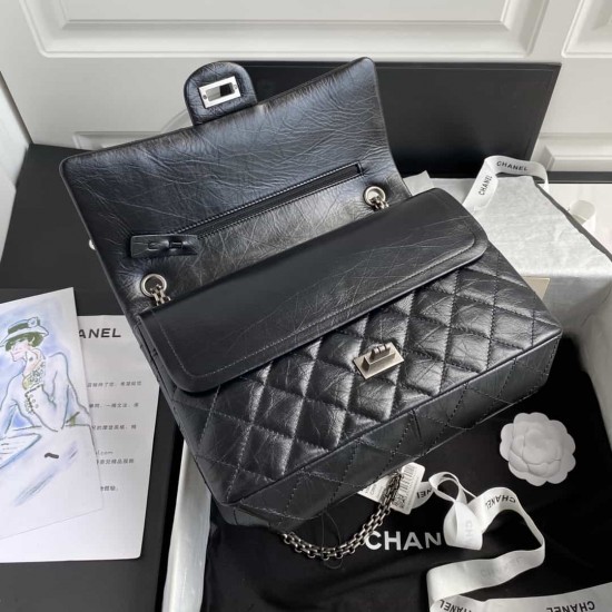 CHANEL 2.55 Aged Calfskin & Silver-Tone Meta HANDBAG A37586