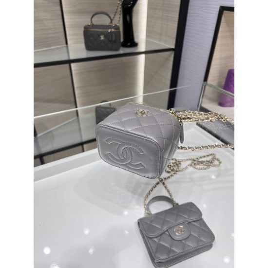 Chanel 22 Cyanine Small Vanity With Chain Grey AP2198