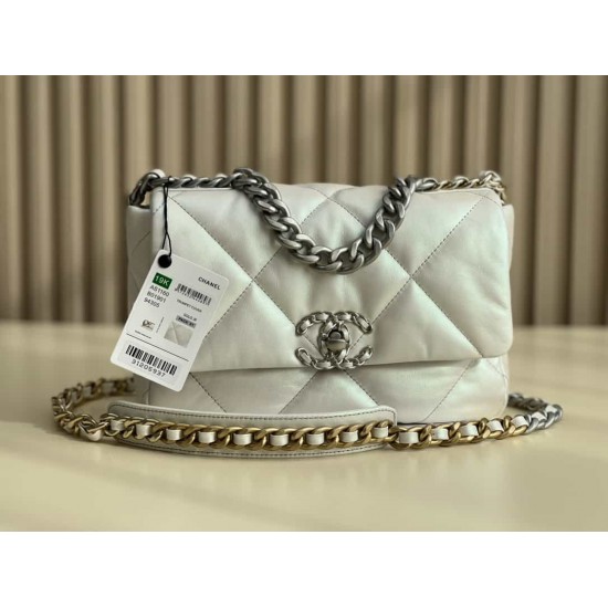 CHANEL 19 FLAP HANDBAG White AS1160