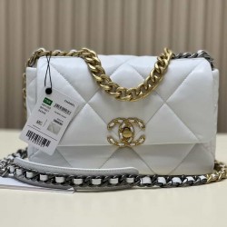 CHANEL 19 FLAP HANDBAG White AS1160