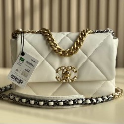 CHANEL 19 FLAP HANDBAG White AS1160