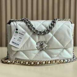 CHANEL 19 FLAP LARGE HANDBAG White AS1161