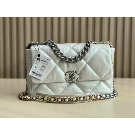 CHANEL 19 FLAP LARGE HANDBAG White AS1161